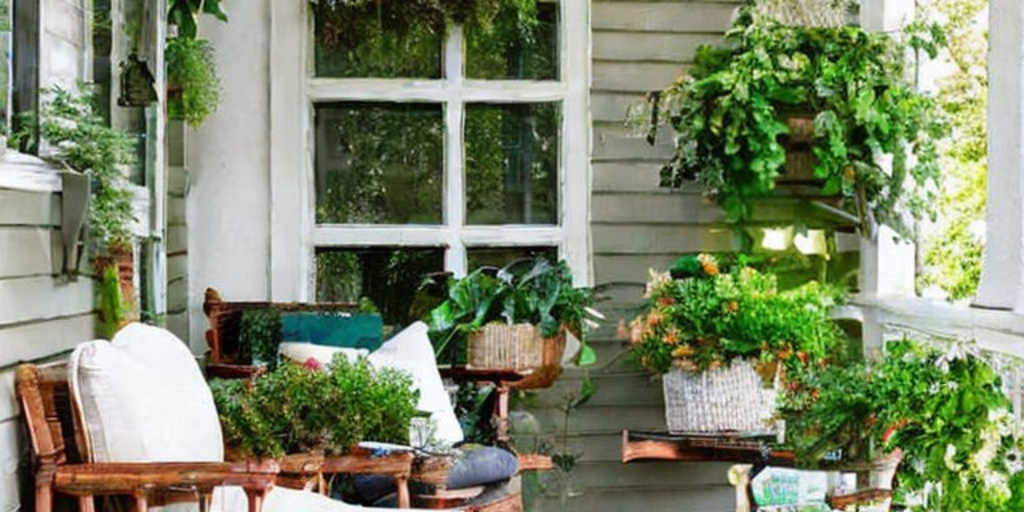 What are some porch designs that incorporate greenery